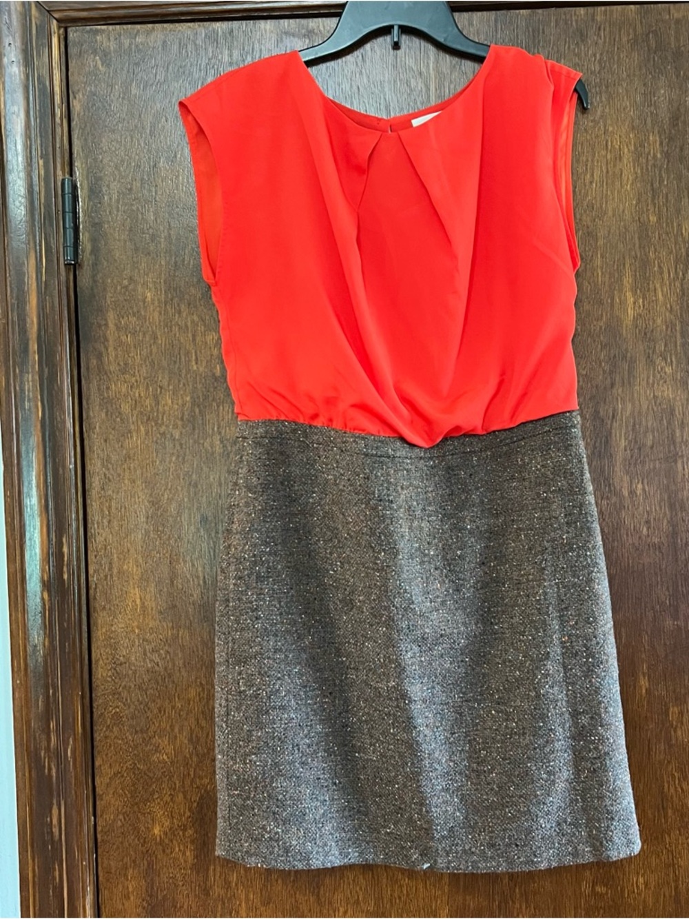 LOFT Coral and brown mixed fabric dress